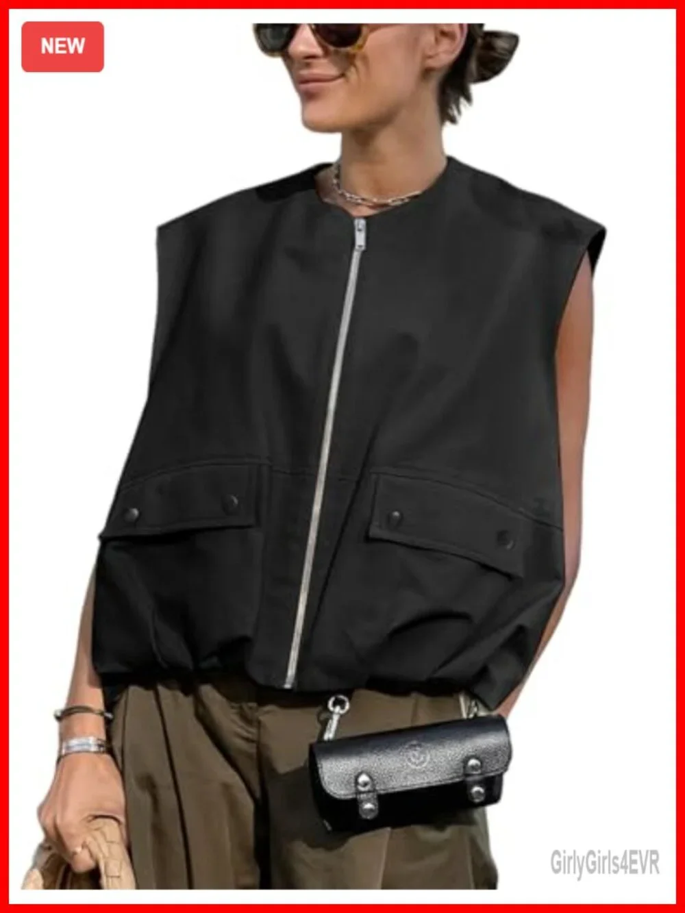 Oversized Cargo Vest Zip Up Blazer Vest Sleeveless Lightweight